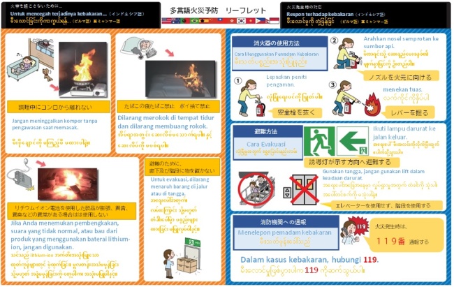 火災予防パンフレット（インドネシア語・ミャンマー語）